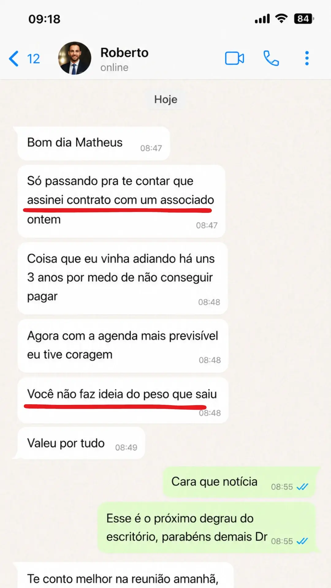 Depoimento de Roberto: assinei contrato com um associado, agenda mais previsível me deu coragem